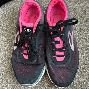 Pink and black sneakers